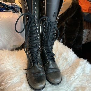 Real Leather Tall Steampunk Lace Up Boots